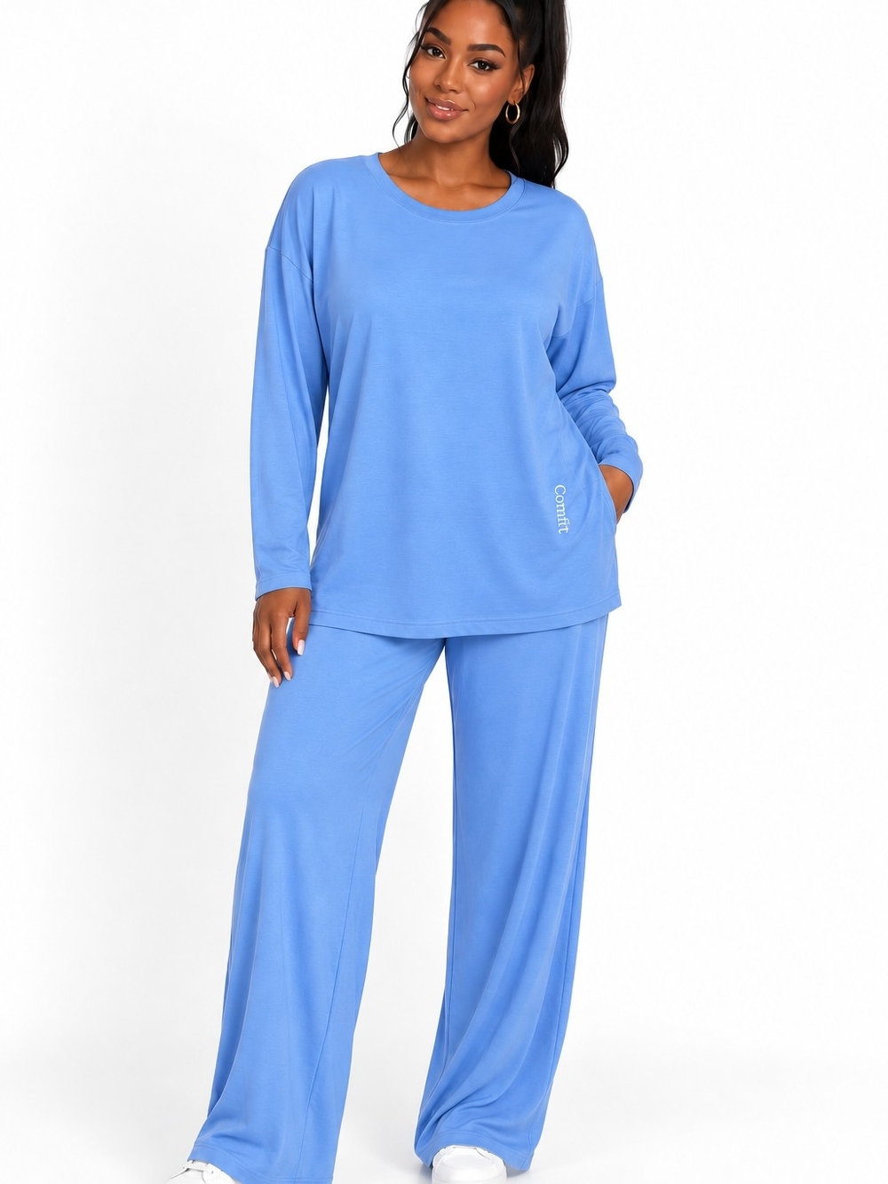 Long Sleeve Blue Lounge Top Womens Sleepwear